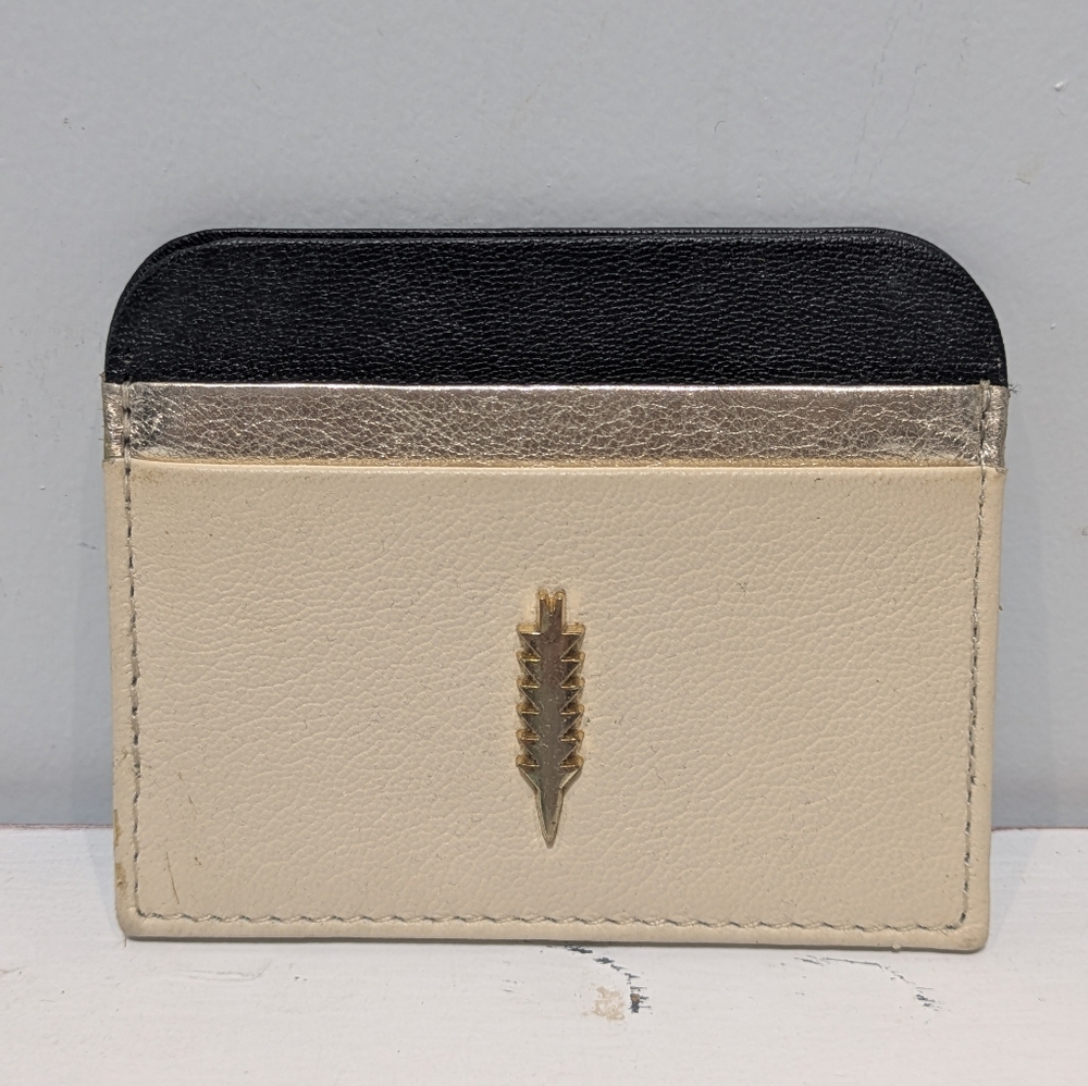 Thacker Card Holder‎ Cream Gold Black Leather Small Compact Thin